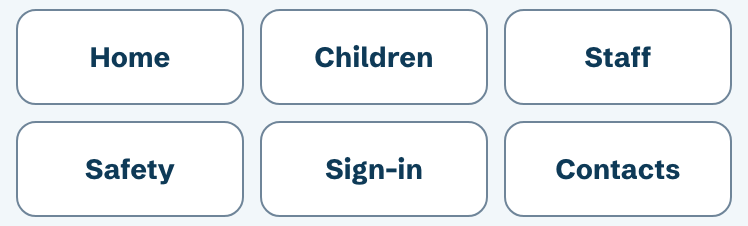 The six Inspection tabs on a phone in two rows: Home, Children, Staff, Safety, Sign-in, Contacts